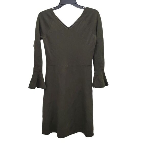 Ann Taylor Petite Olive Wool Blend Knit Split‎ Bell Sleeve Flared Dress Size MP - Picture 1 of 6